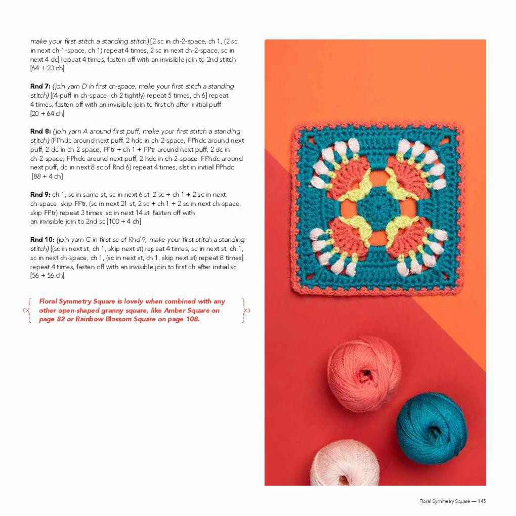 Floral Symmetry Square - Intermediate Crochet Granny Square Pattern with Chart