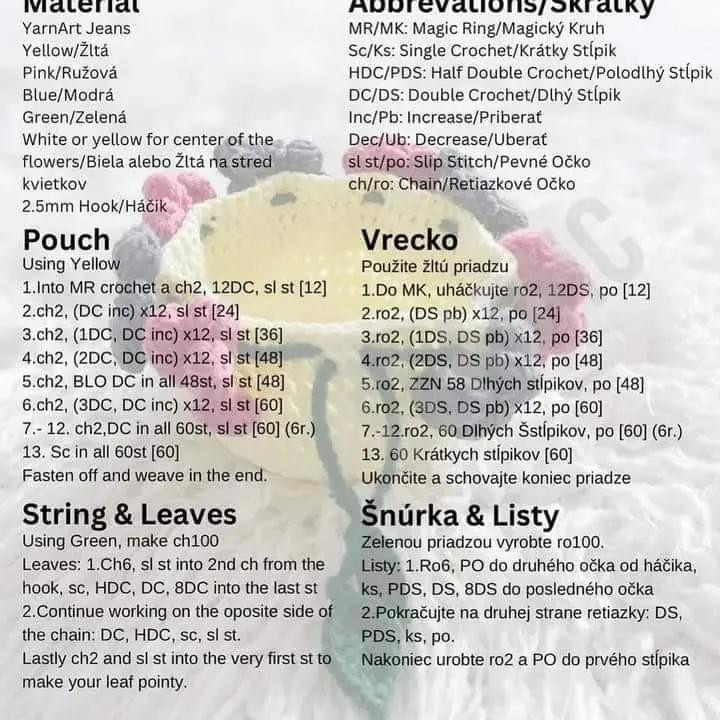 Flower Pouch Free Crochet Pattern by Oliyankoami - Yellow Bag with Pink and Blue Flowers