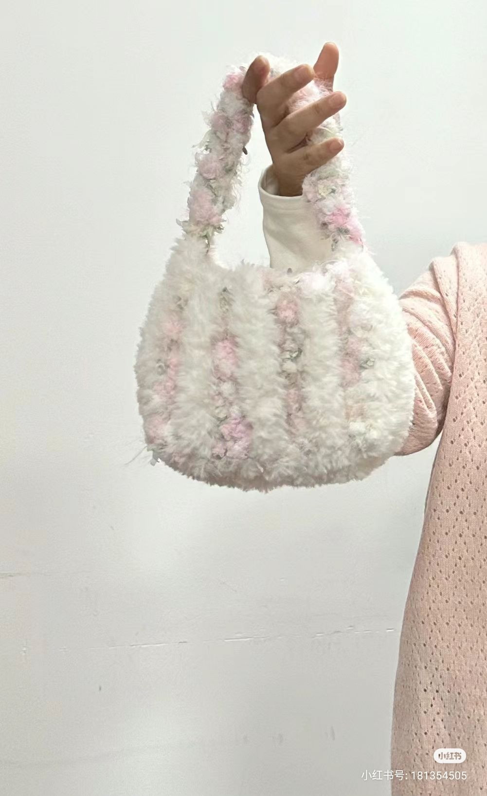 Fluffy Pink and White Crochet Bag Pattern Chart