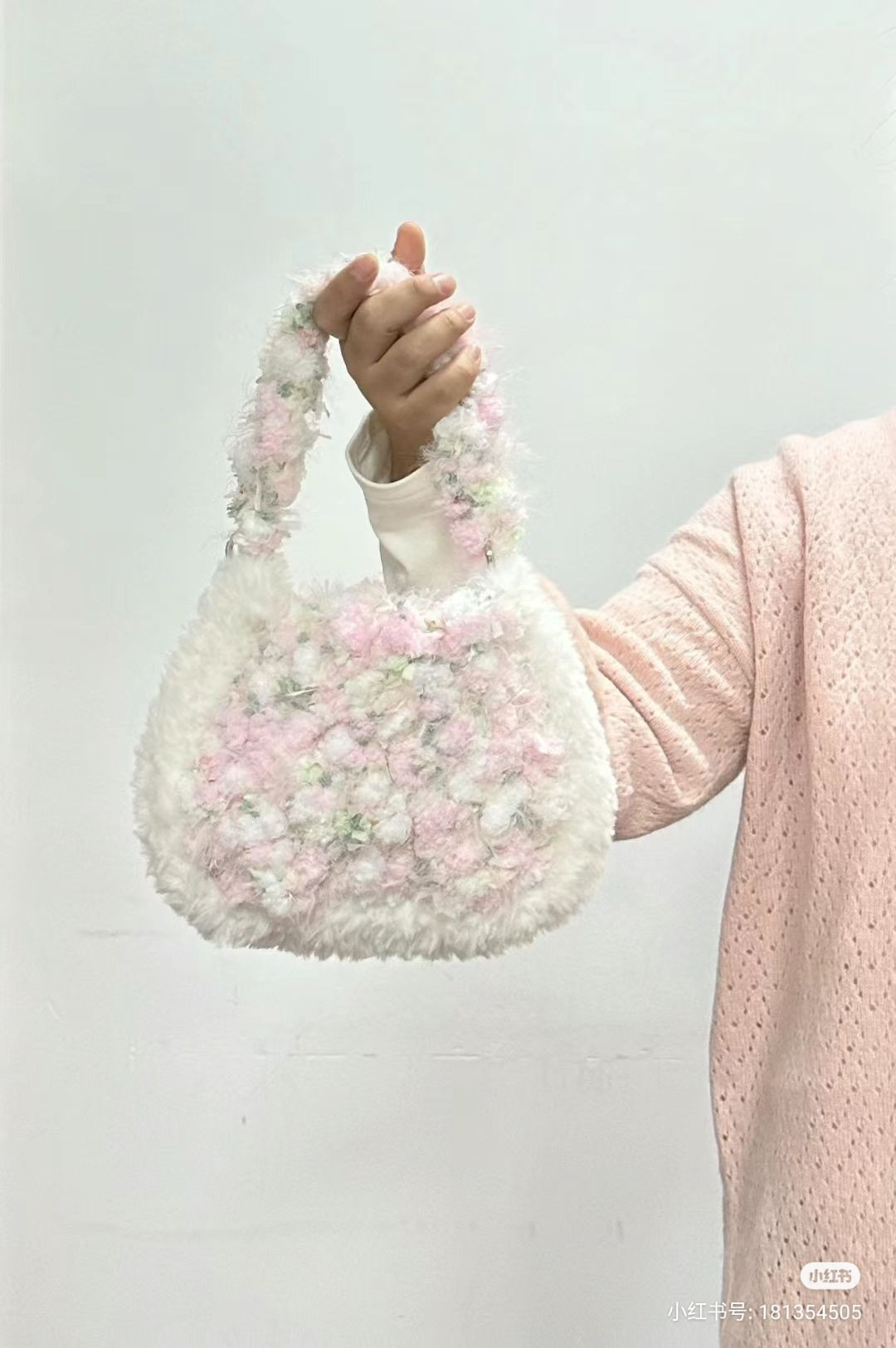 Fluffy Pink and White Crochet Bag Pattern Chart