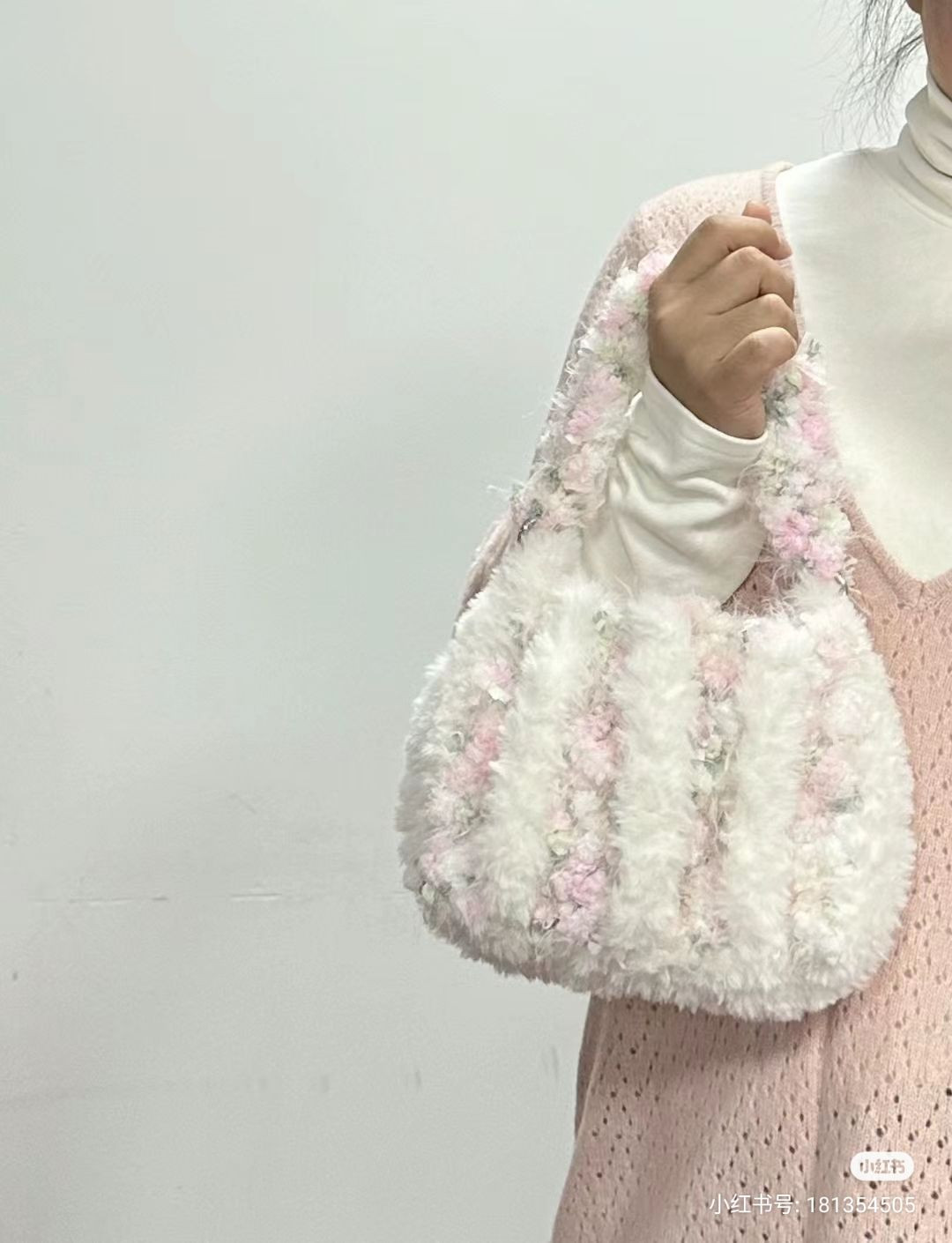 Fluffy Pink and White Crochet Bag Pattern Chart