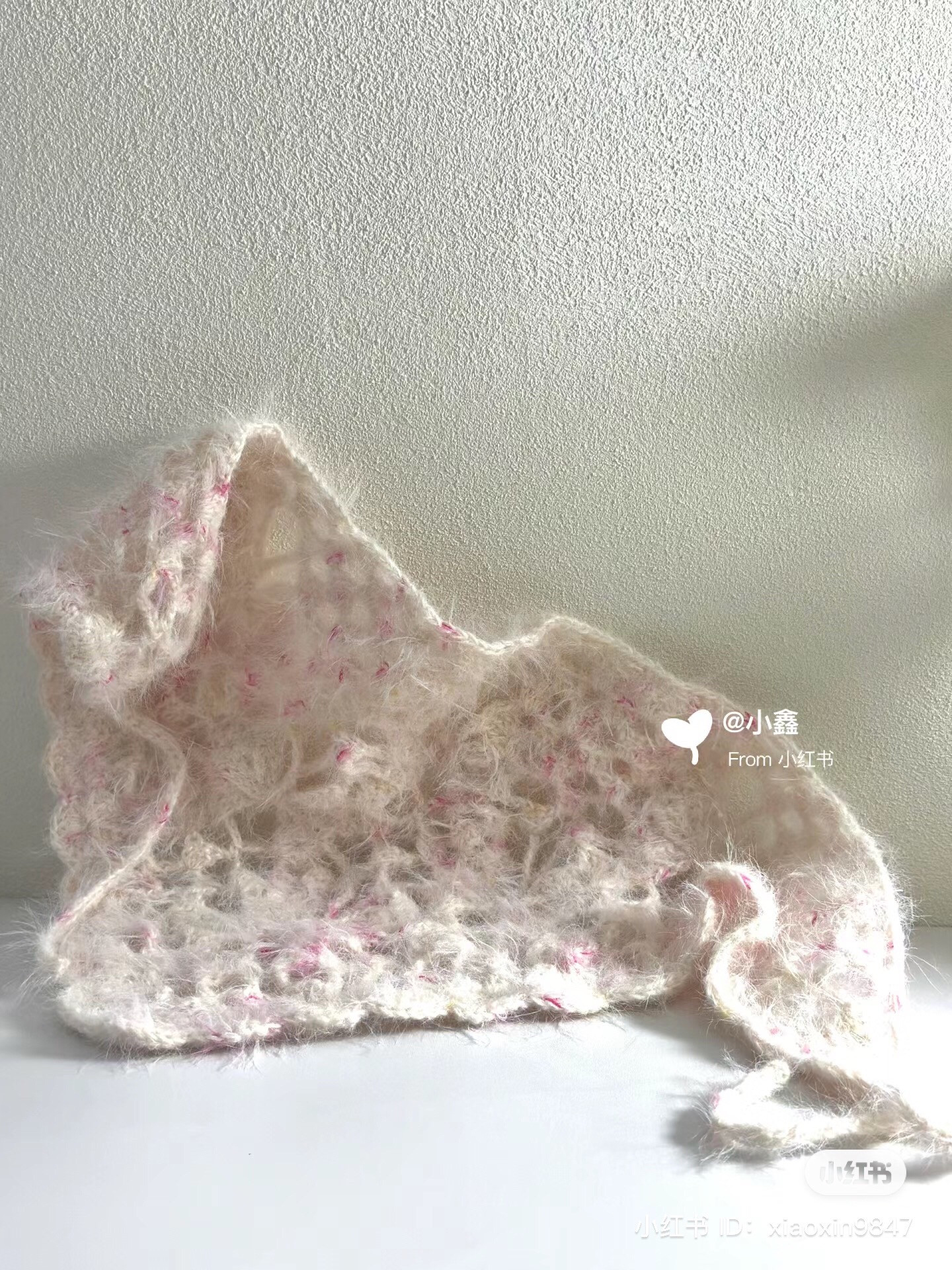 Fluffy Pink Speckled Crochet Bandana Turban with Chart Pattern