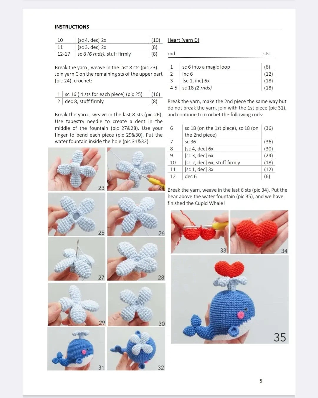 Free Amigurumi Cupid Whale Pattern with Heart Spray