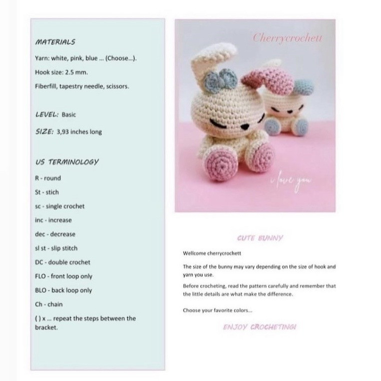 Free Amigurumi Cute Bunny Crochet Pattern Chart