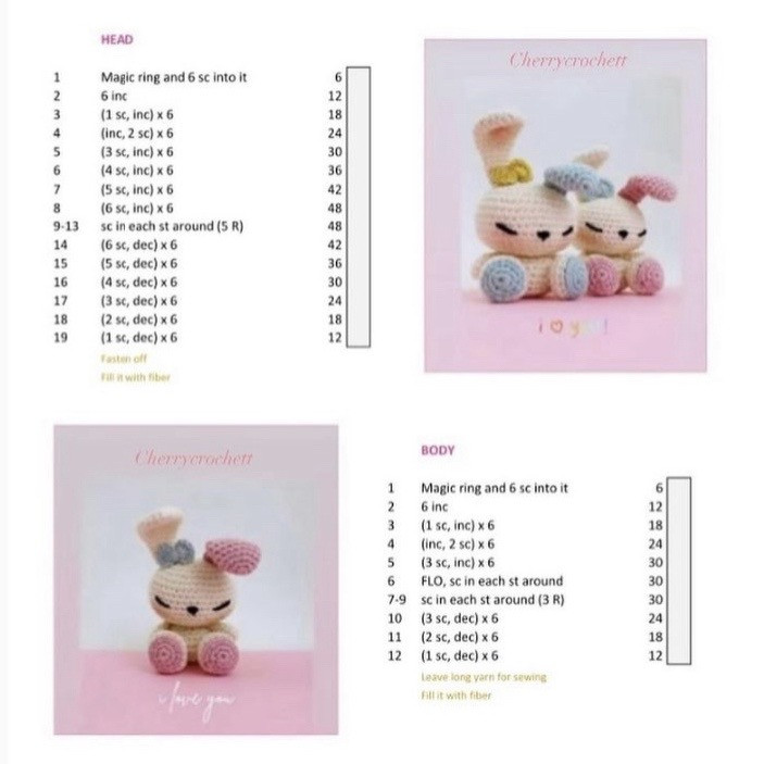 Free Amigurumi Cute Bunny Crochet Pattern Chart