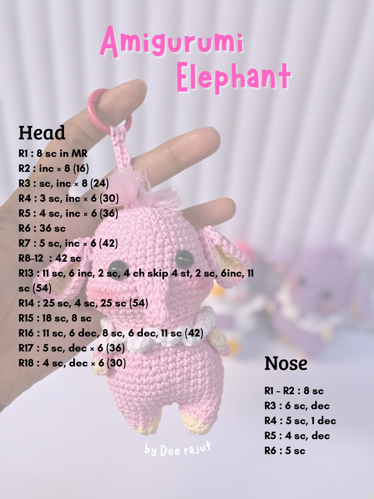 Free Amigurumi Elephant Pattern: Head, Nose, Legs, Ears & Hands