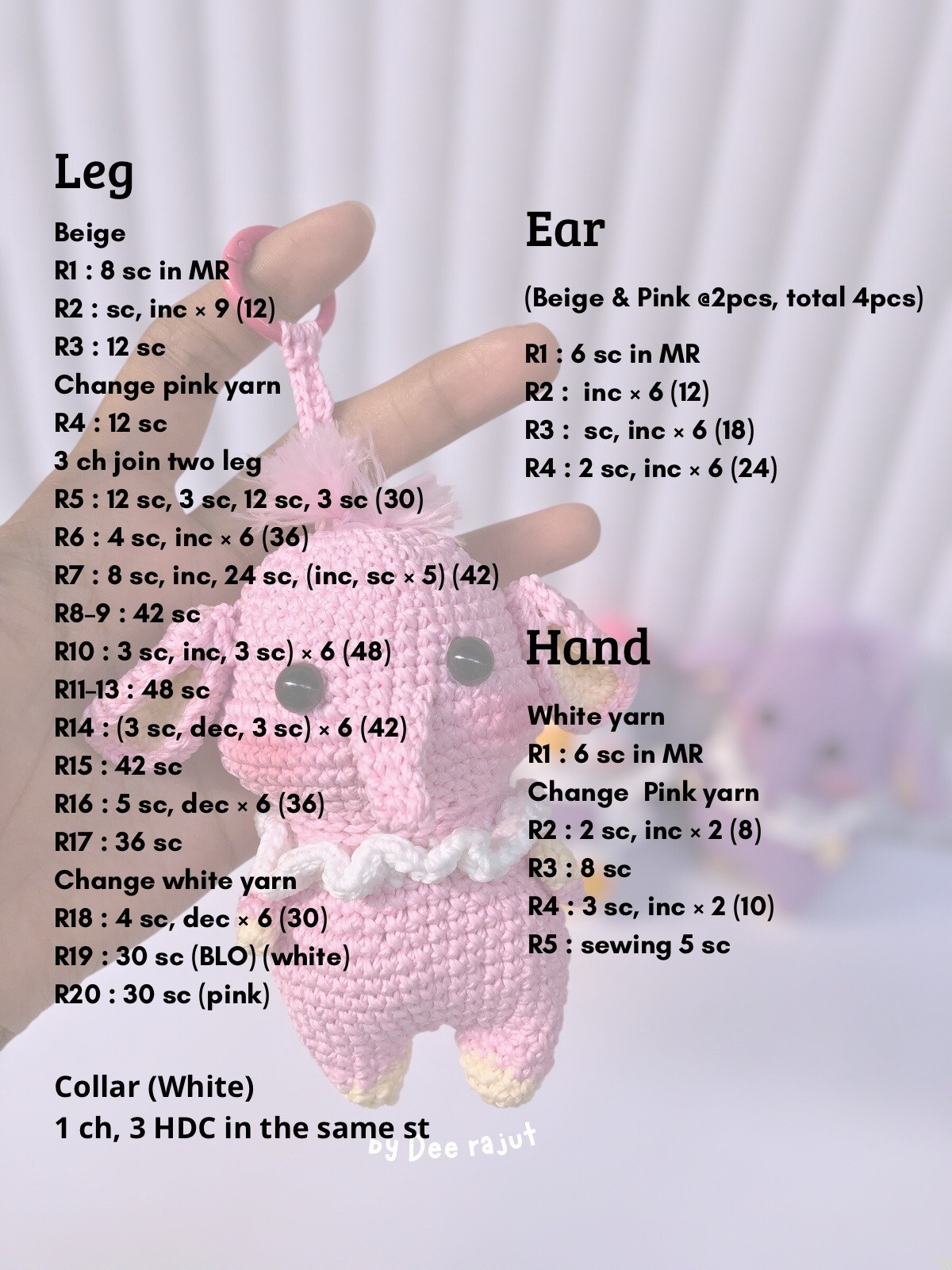 Free Amigurumi Elephant Pattern: Head, Nose, Legs, Ears & Hands