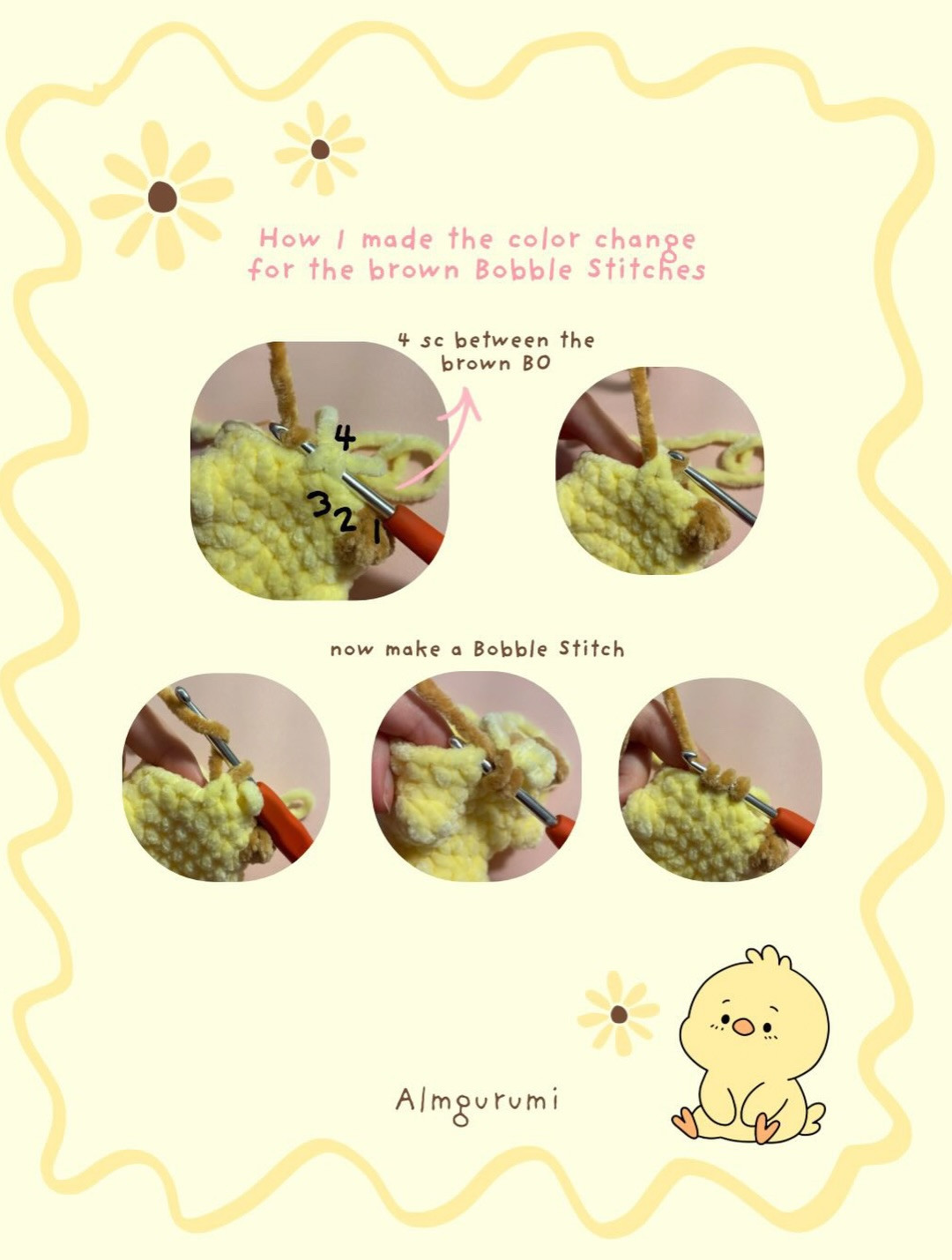 Free Amigurumi Pattern: Sunny the Baby Chick with Bobble Stitch Texture and Straw Hat