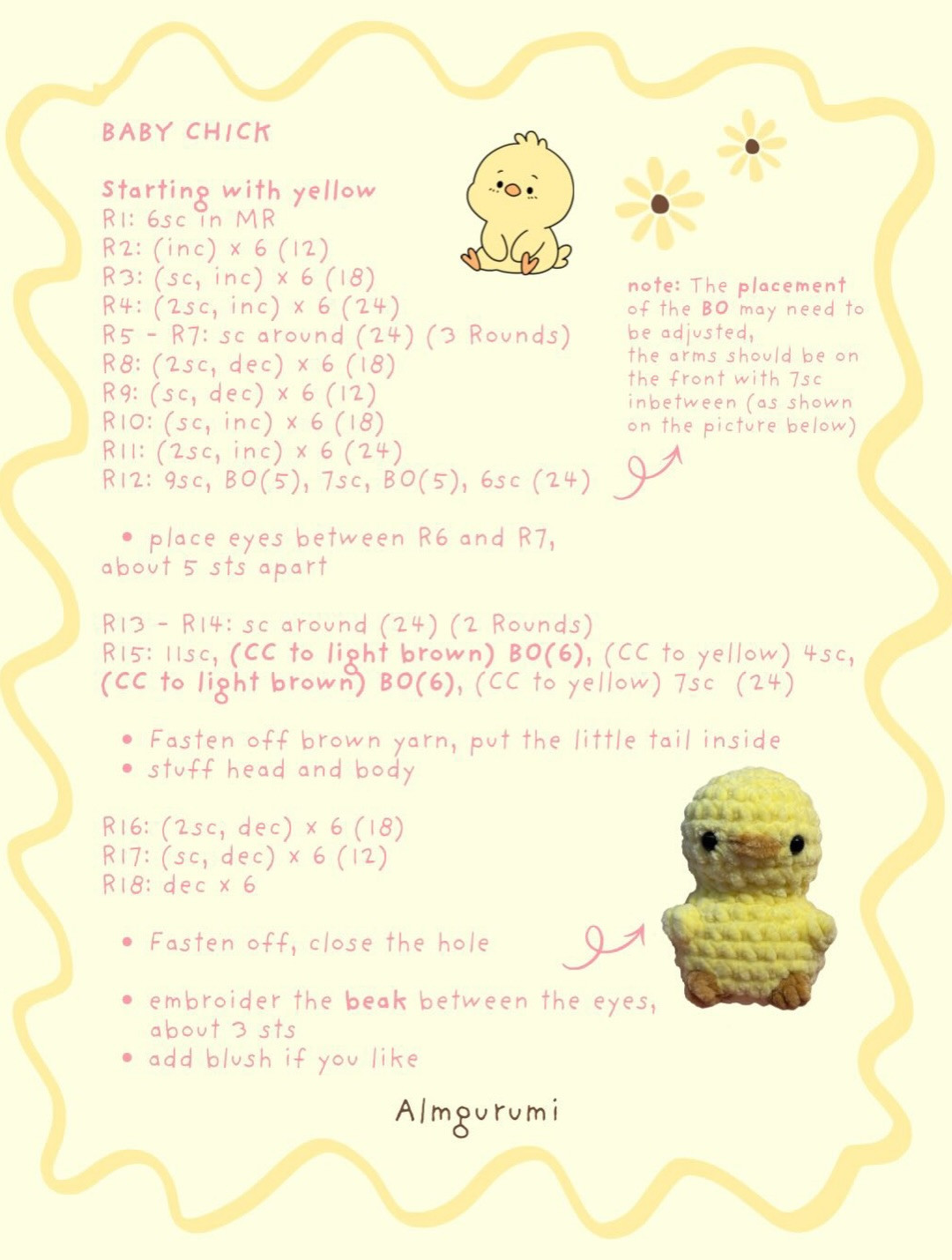 Free Amigurumi Pattern: Sunny the Baby Chick with Bobble Stitch Texture and Straw Hat
