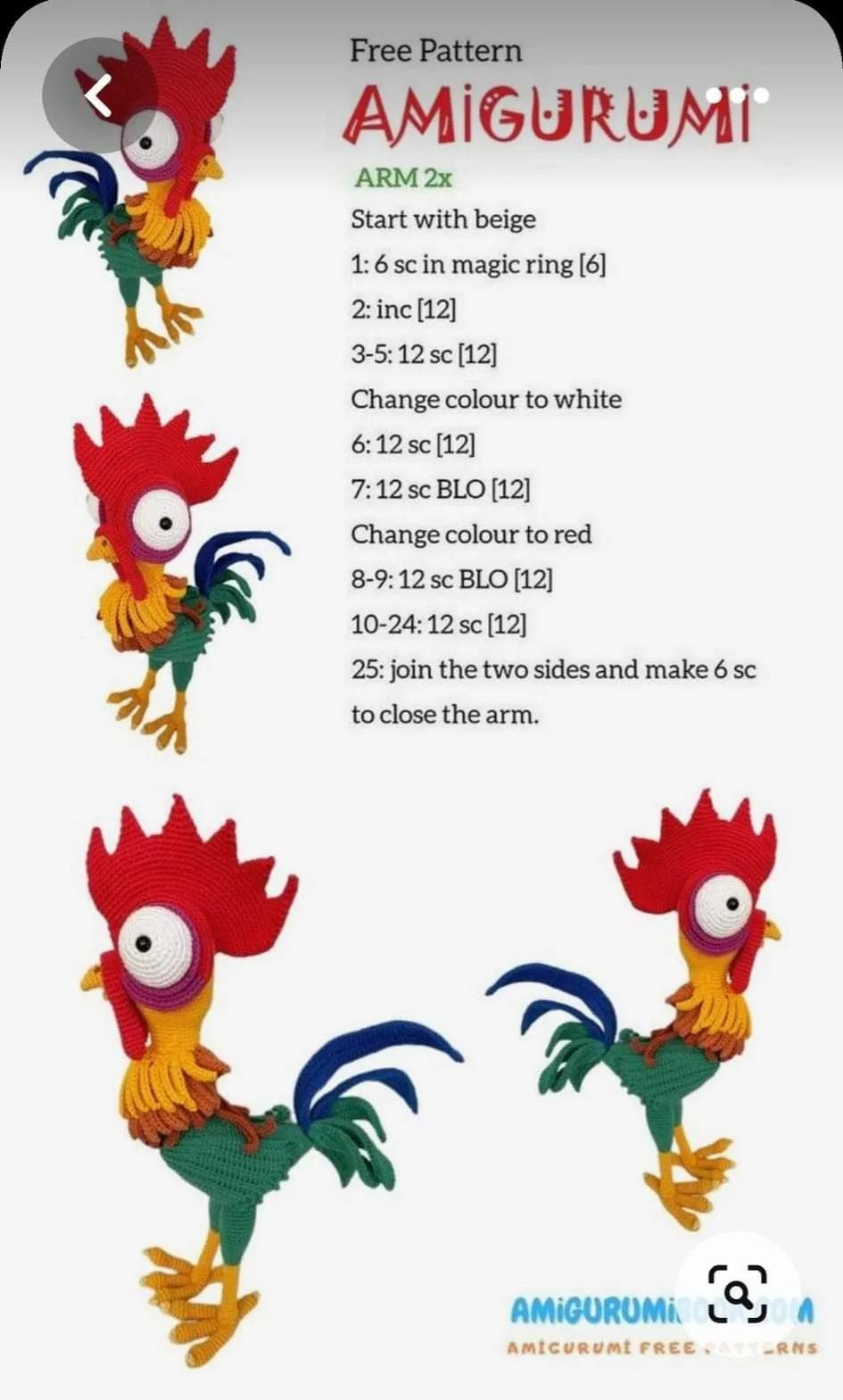 Free Amigurumi Rooster Crochet Pattern