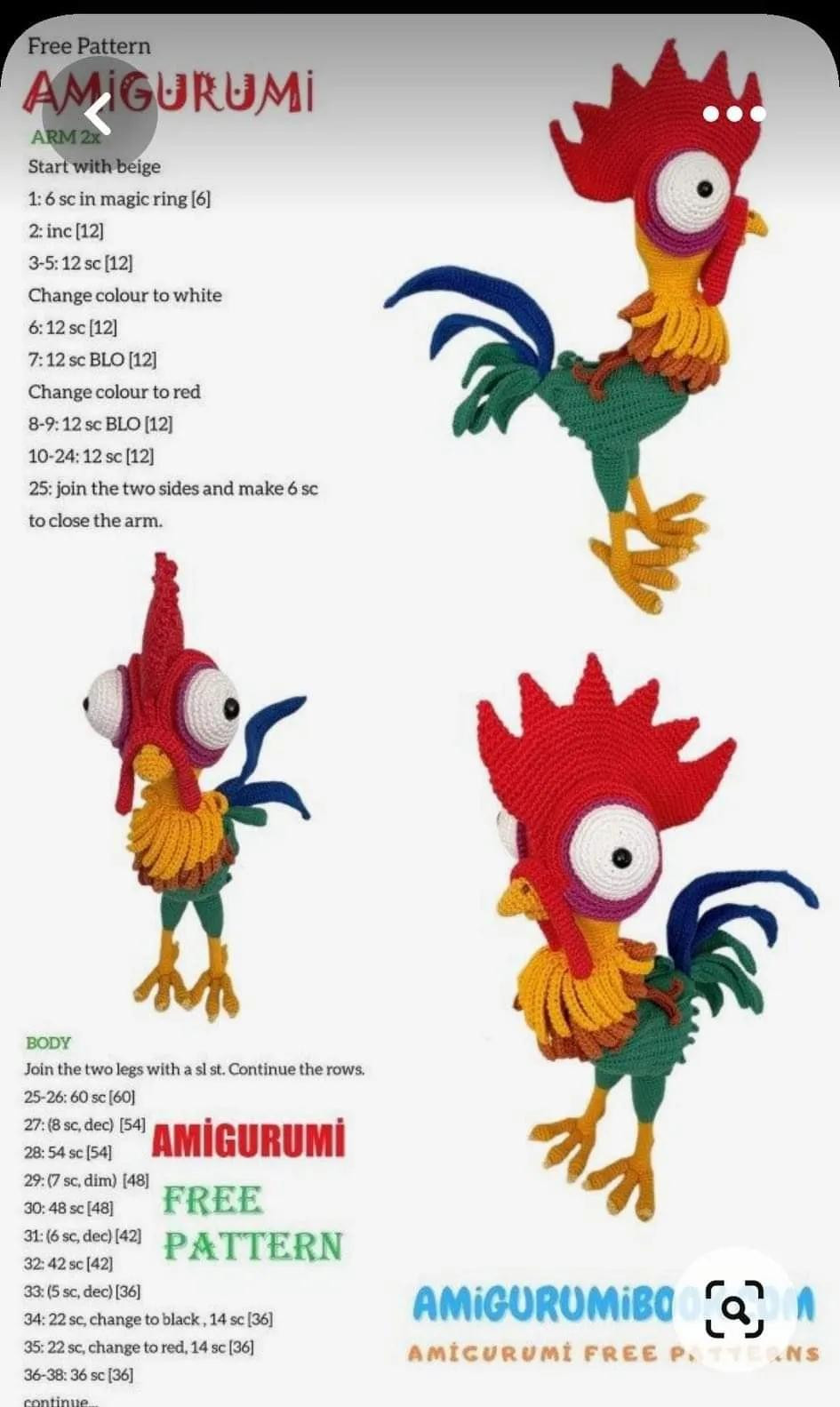 Free Amigurumi Rooster Crochet Pattern