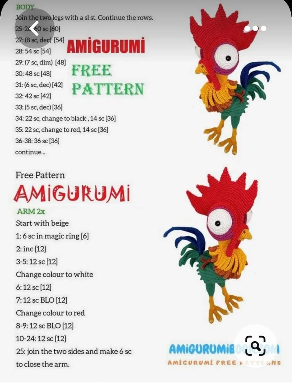 Free Amigurumi Rooster Crochet Pattern