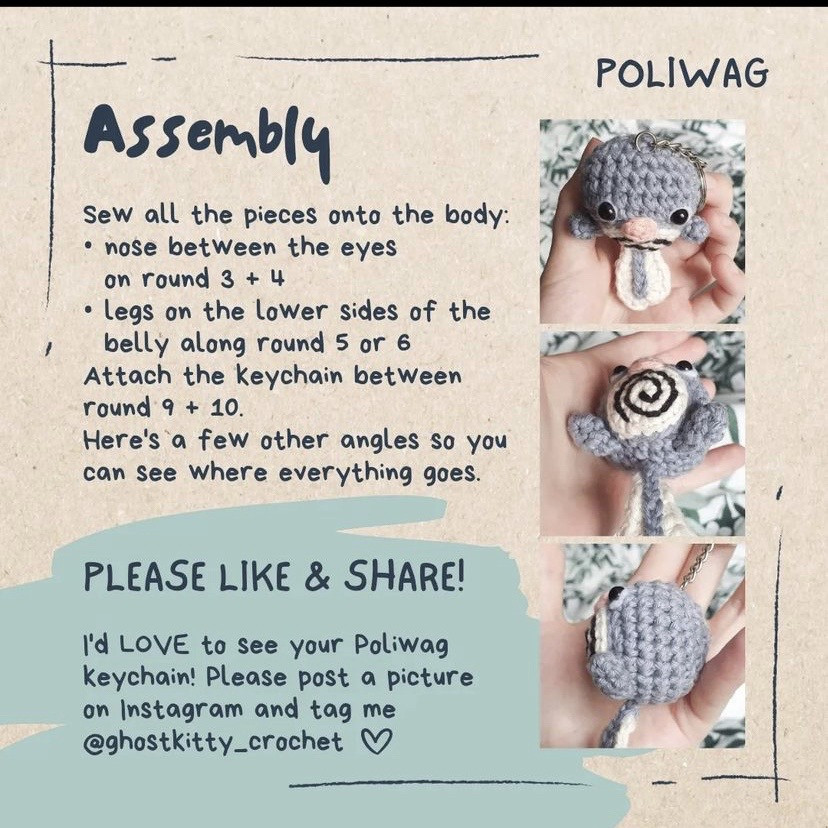 Free Beginner-Friendly Crochet Pattern for Poliwag Keychain