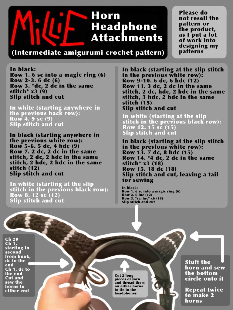 Free Blitzo Millie Moxxie Horn Headphone Amigurumi Crochet Patterns