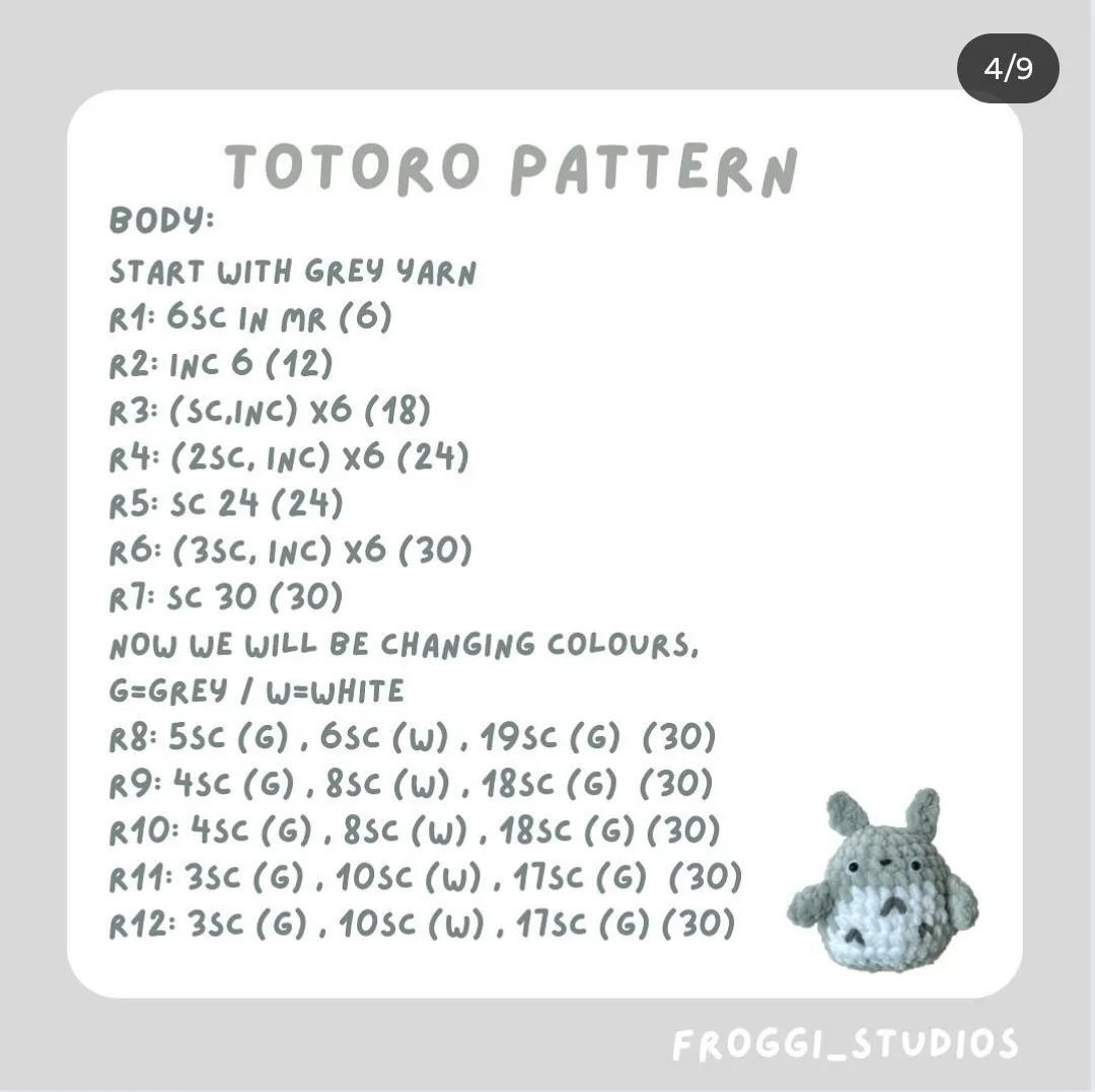 Free Chunky Totoro Crochet Pattern: Grey and White Amigurumi Doll Tutorial with Materials List