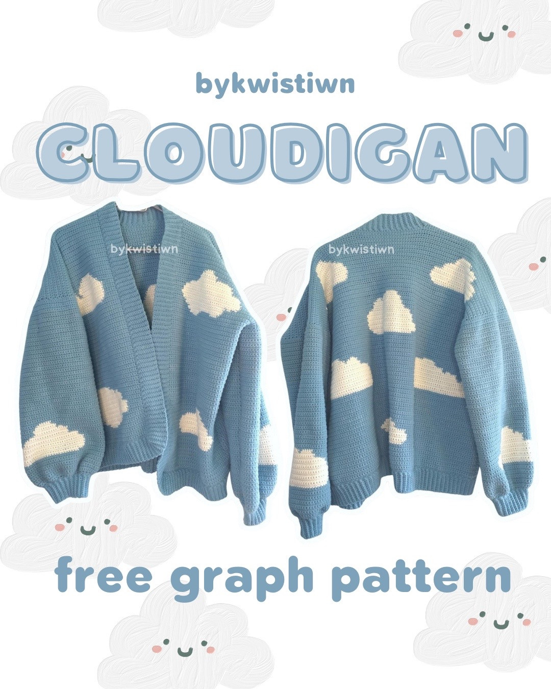 Free Cloudigan Crochet Cardigan Pattern with Cloud Graph Chart and Size Guide