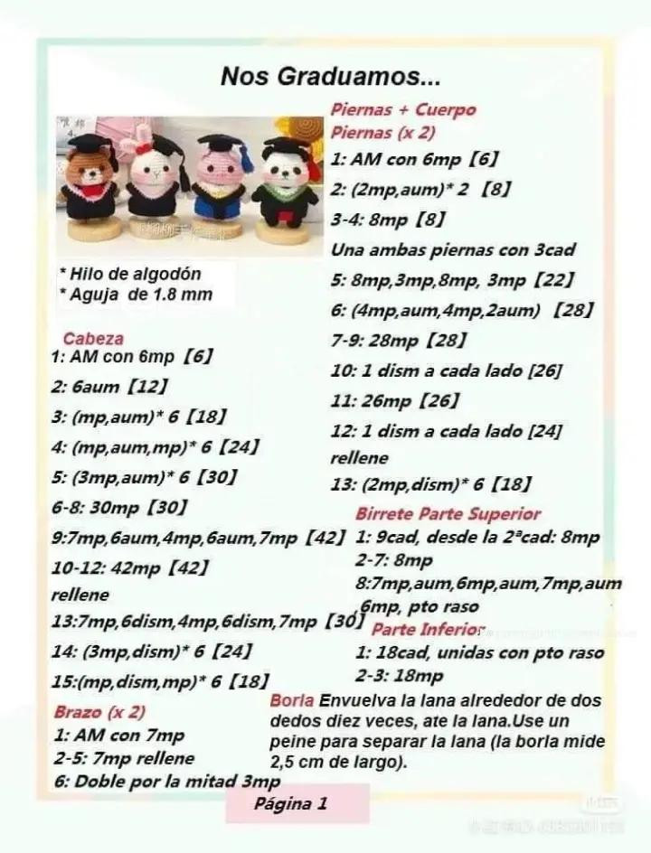 Free Crochet Amigurumi Graduation Pattern: Pig, Panda, Bear, and Rabbit in Gowns with Cap Instructions