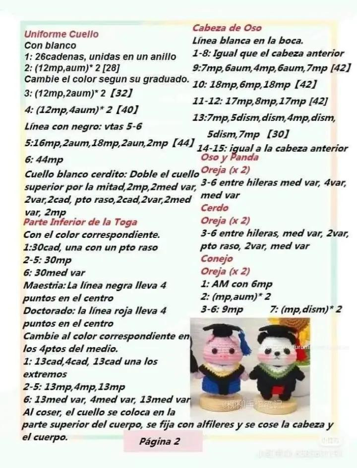 Free Crochet Amigurumi Graduation Pattern: Pig, Panda, Bear, and Rabbit in Gowns with Cap Instructions