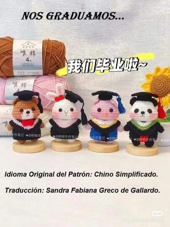 Free Crochet Amigurumi Graduation Pattern: Pig, Panda, Bear, and Rabbit in Gowns with Cap Instructions
