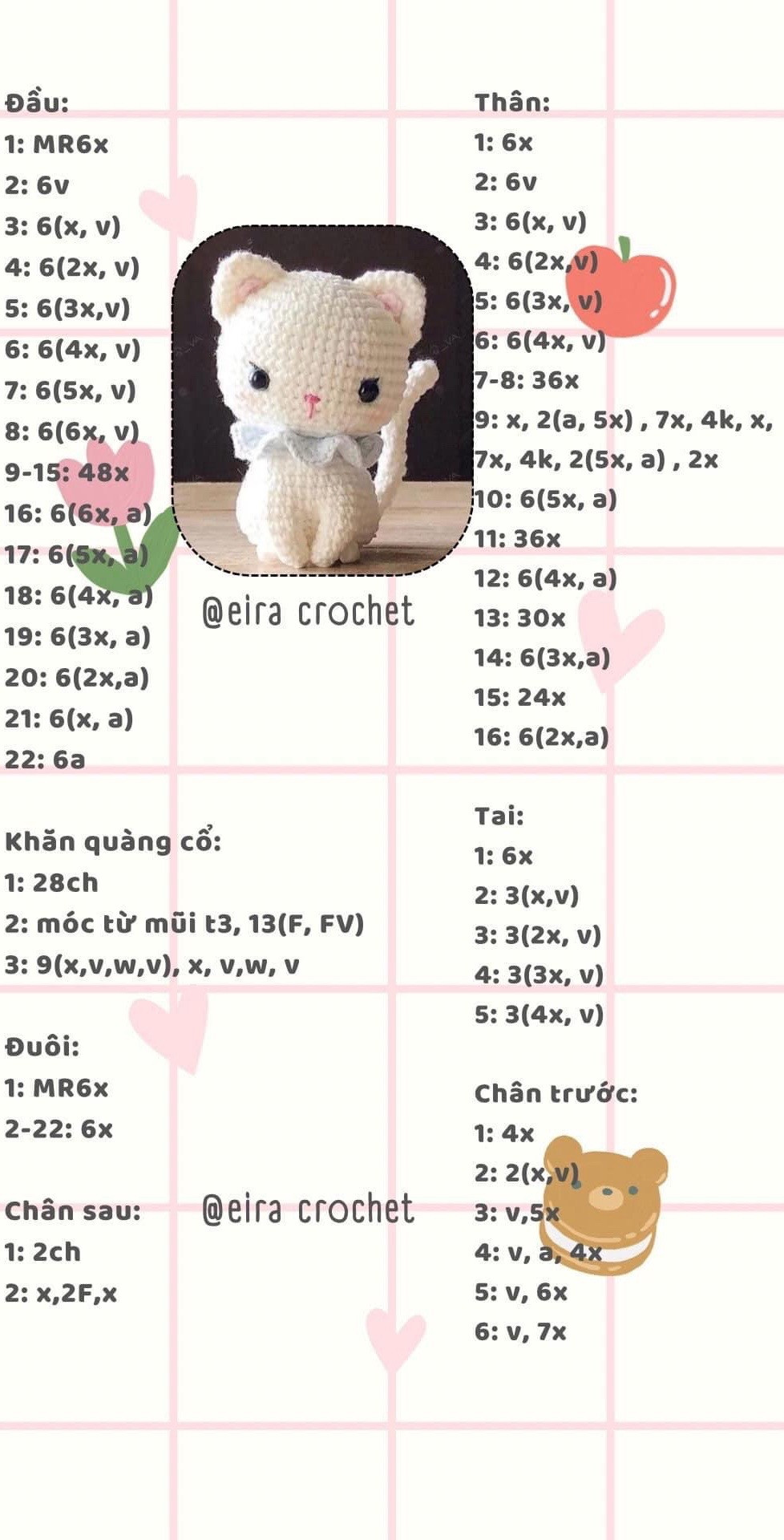 Free Crochet Amigurumi Pattern for Cute White Bunny Doll with Pink Overalls