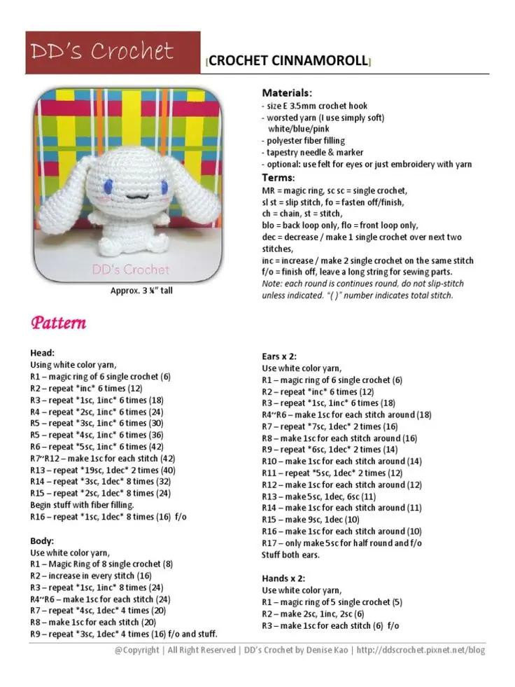 Free Crochet Amigurumi Patterns: Cute Lamb, Milk Bear, Cinnamoroll, Cupcake, and Stitch Doll Charts