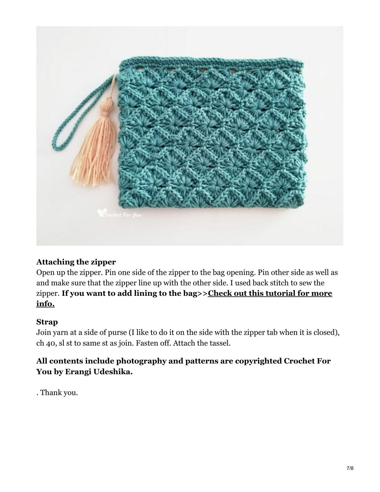 Free Crochet Bavarian Stitch Pouch Pattern - Textured Diamond Design with Tassel