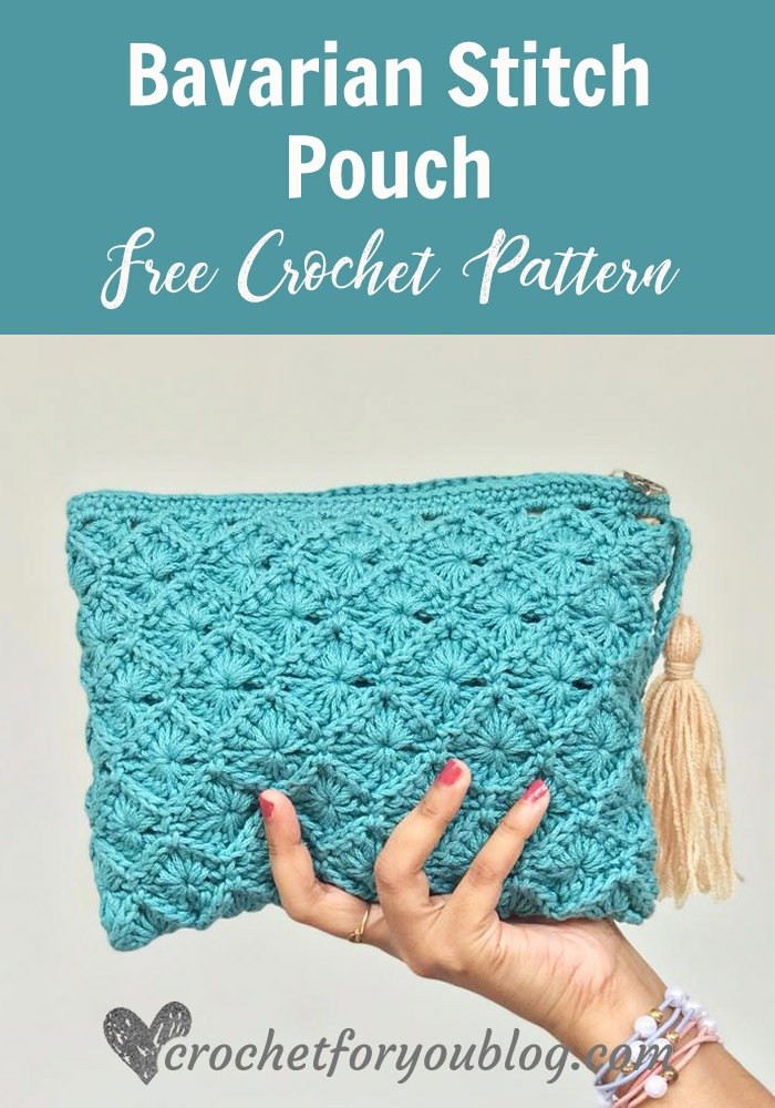 Free Crochet Bavarian Stitch Pouch Pattern - Textured Diamond Design with Tassel