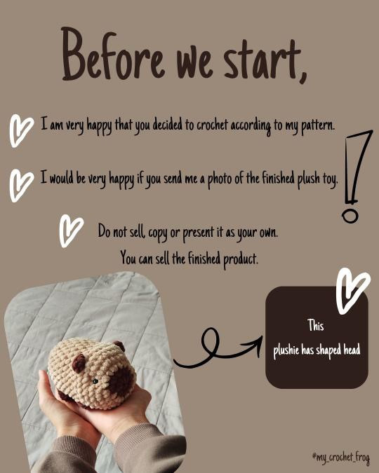 Free Crochet Capybara Amigurumi Pattern by My Crochet Frog - No Sew Chenille Yarn Tutorial