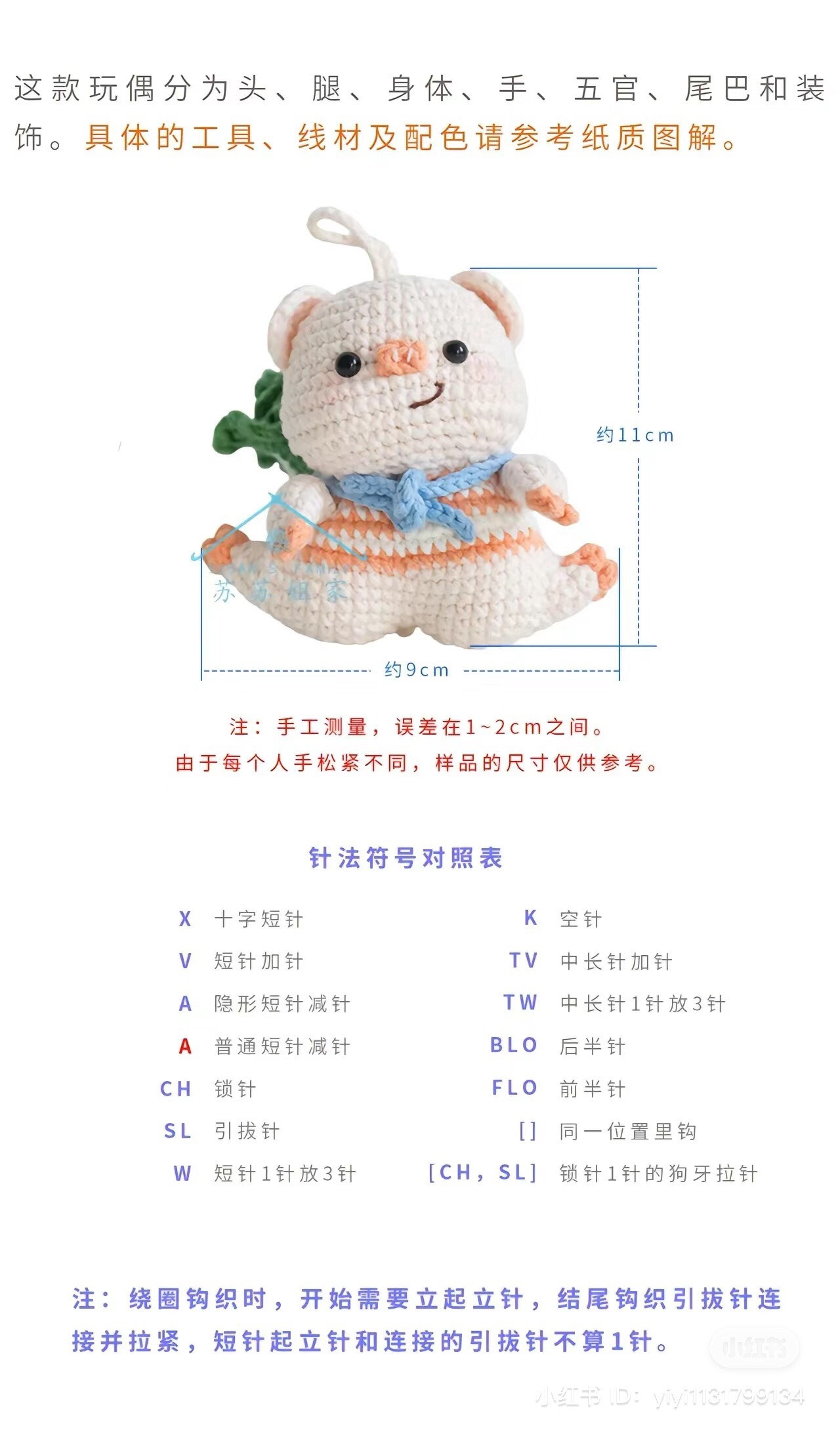Free Crochet Chart for Cute Pig Amigurumi Doll with Noodle Outfit and Cabbage Accessories