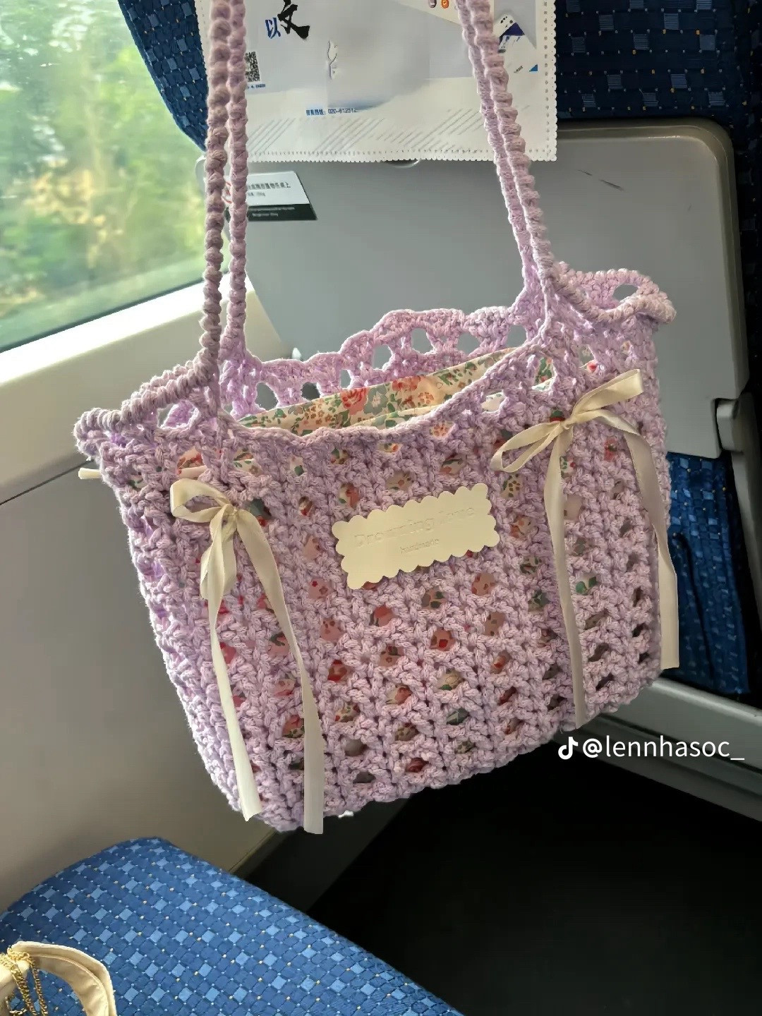 Free Crochet Chart for Pastel Mesh Bag with Floral Lining and Ribbon Details