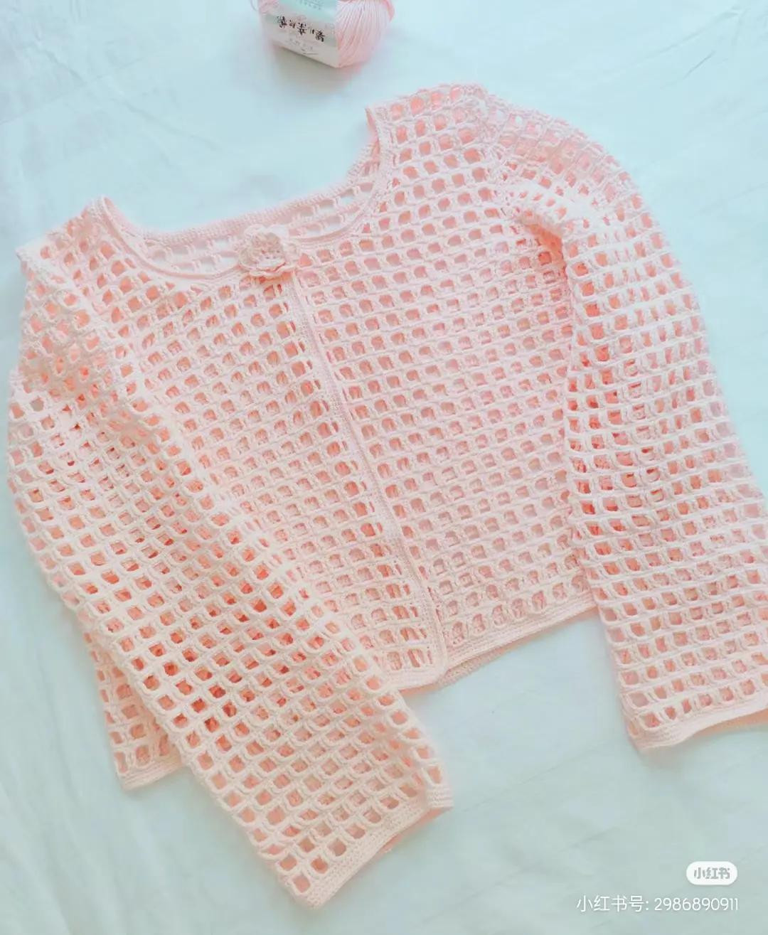 Free Crochet Chart for Pink Openwork Cardigan with Grid Pattern