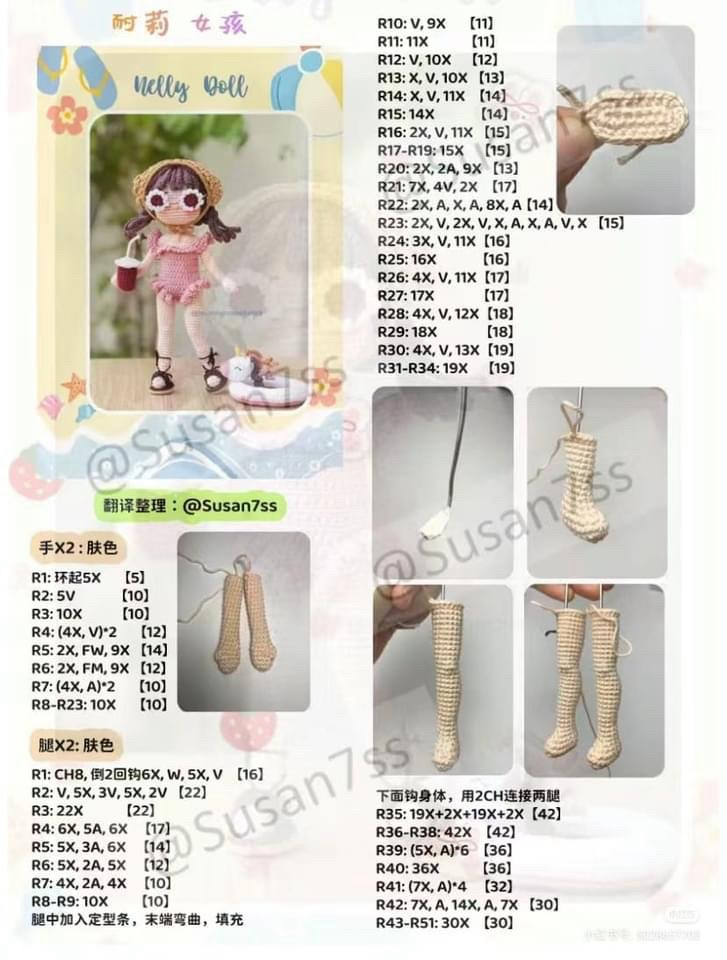 Free Crochet Chart: Nelly Summer Doll with Rainbow Dress