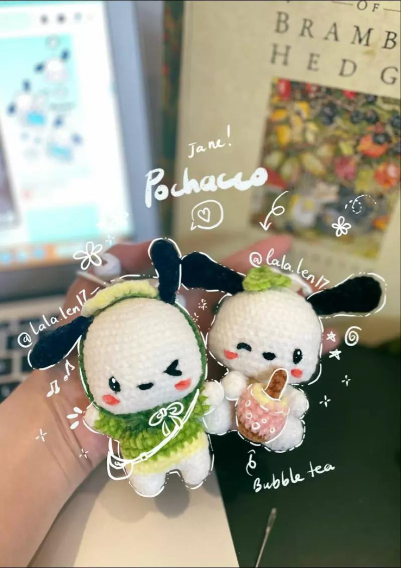 Free Crochet Chart Pattern for Cute Pochacco Amigurumi Doll with Bubble Tea