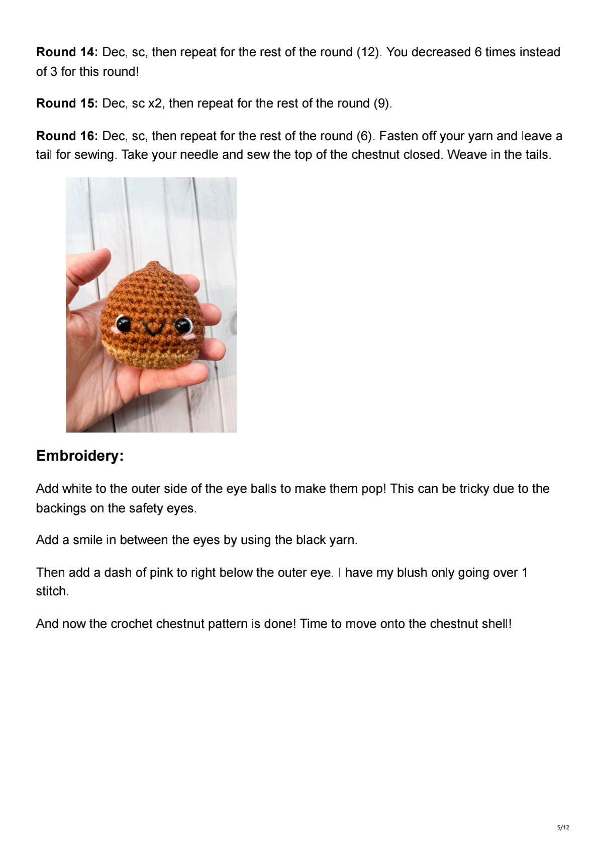 Free Crochet Chestnut Pattern: Cute Brown Amigurumi with Green Shell