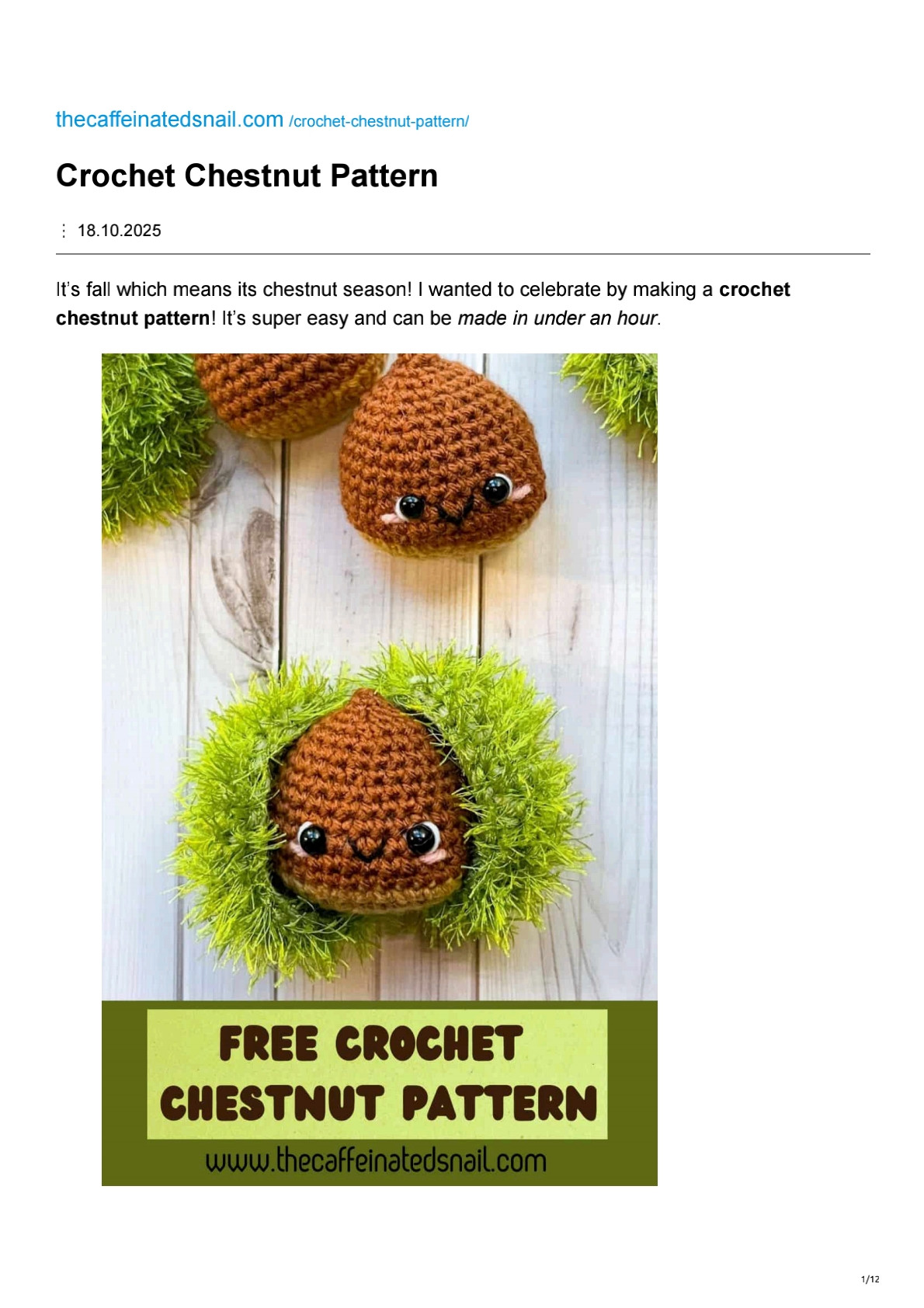Free Crochet Chestnut Pattern: Cute Brown Amigurumi with Green Shell