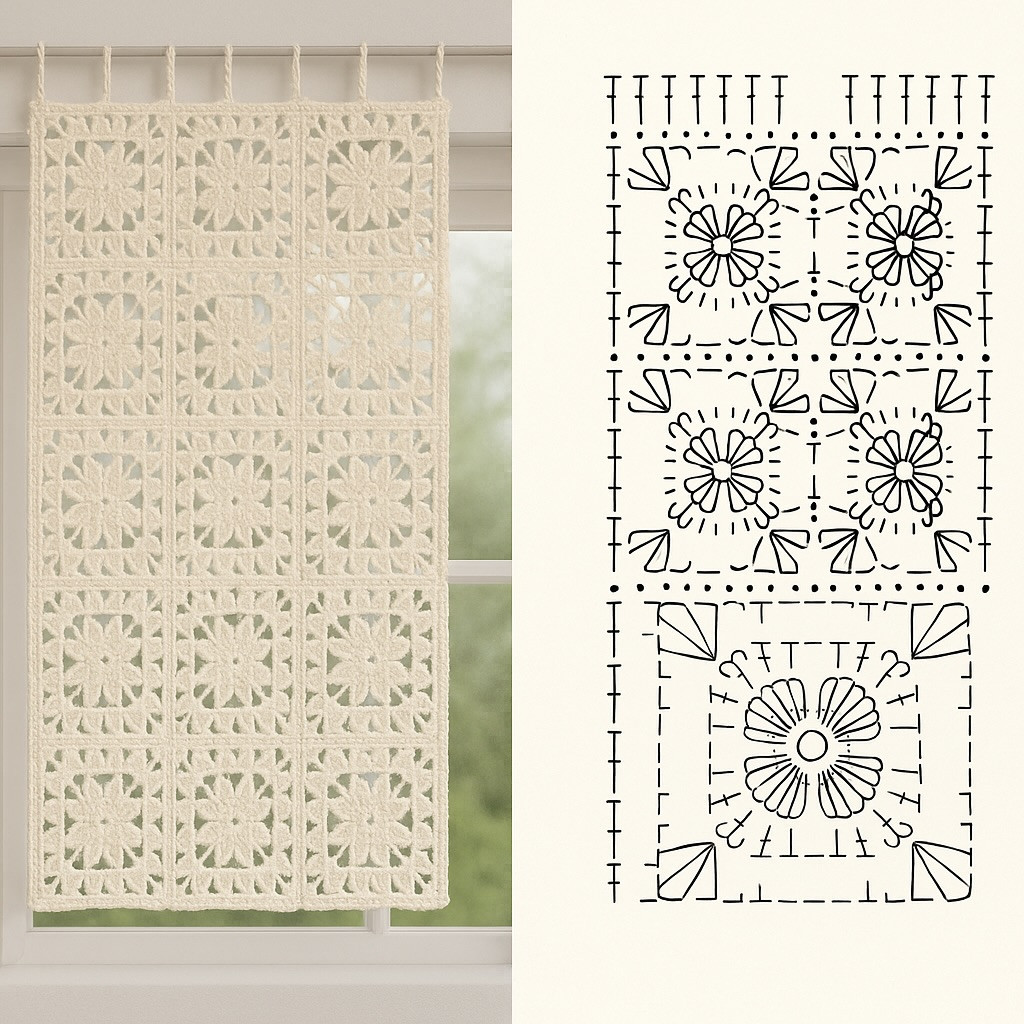 Free Crochet Curtain Patterns: Elegant Leaf Lace and Floral Granny Square Designs with Charts