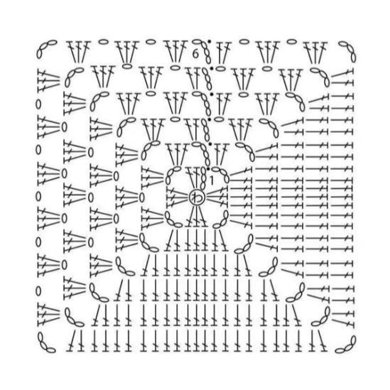 Free Crochet Granny Square Chart Pattern: Colorful Floral Motif with Step-by-Step Diagram