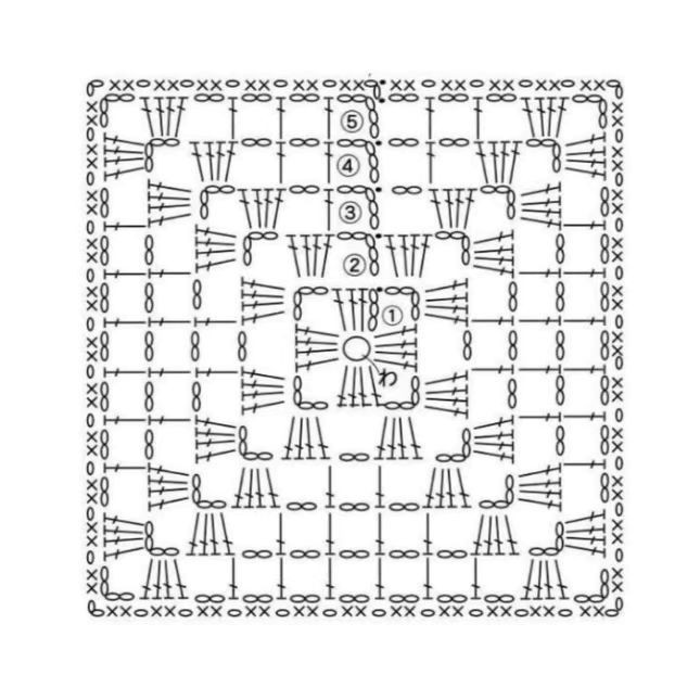 Free Crochet Granny Square Chart Pattern: Colorful Floral Motif with Step-by-Step Diagram
