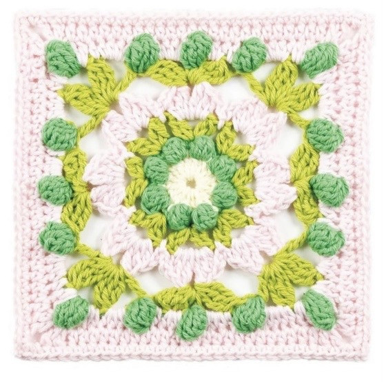 Free Crochet Granny Square Pattern Chart - Floral Design in Pink and Green