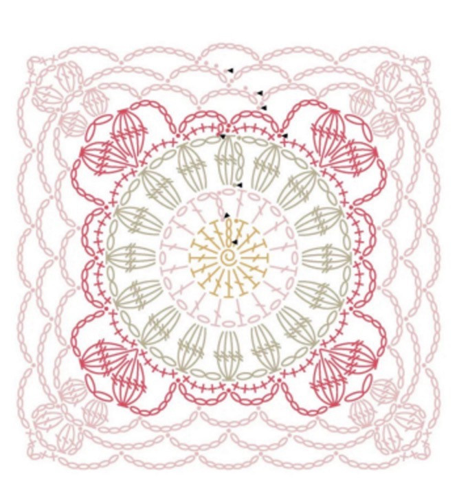 Free Crochet Granny Square Pattern Chart - Pink and Yellow Floral Design