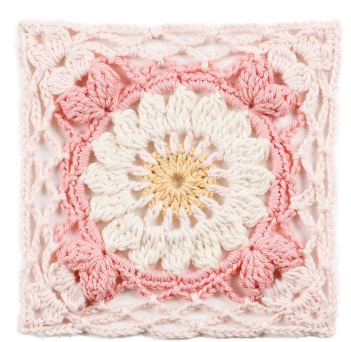 Free Crochet Granny Square Pattern Chart - Pink and Yellow Floral Design