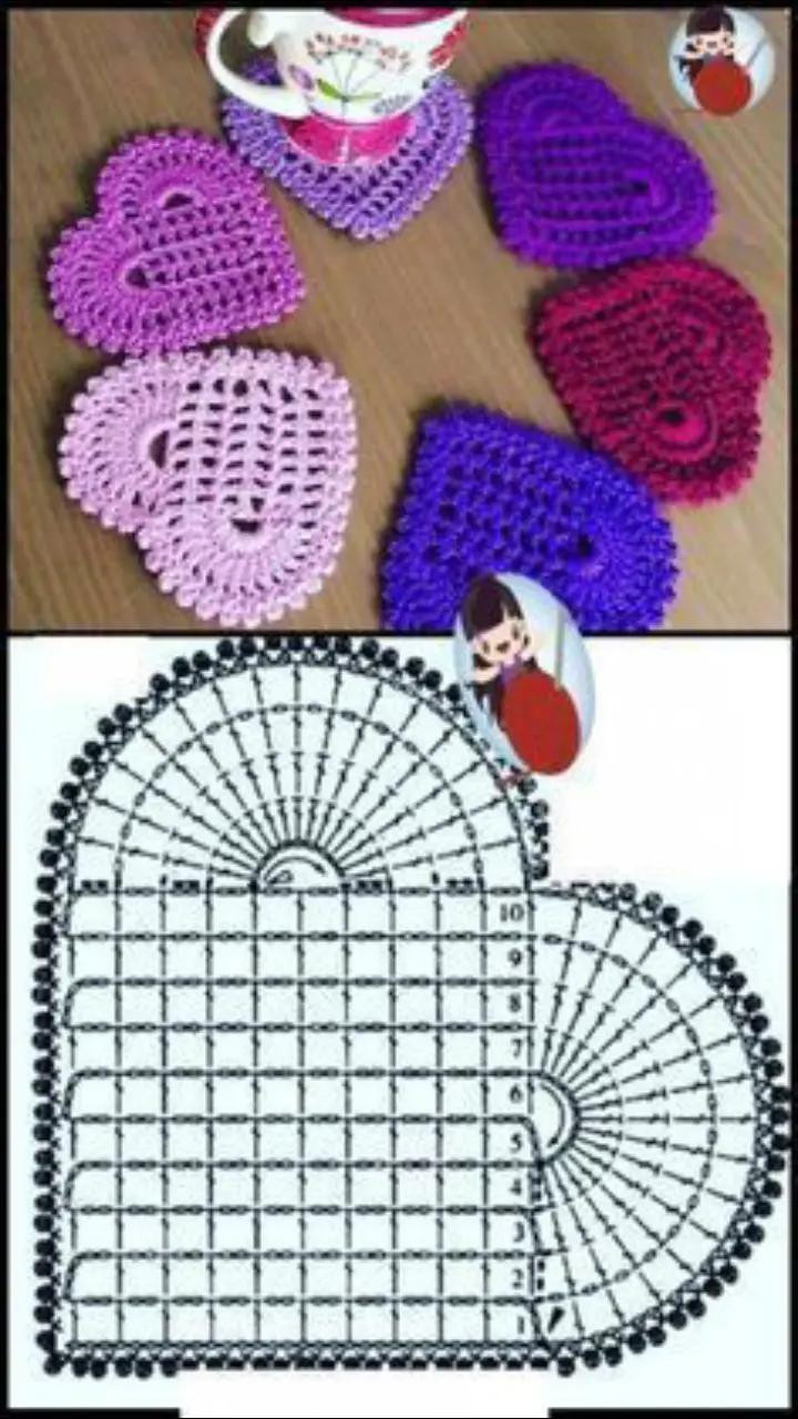 Free Crochet Heart Pattern Charts: Coasters and Motifs with Symbols