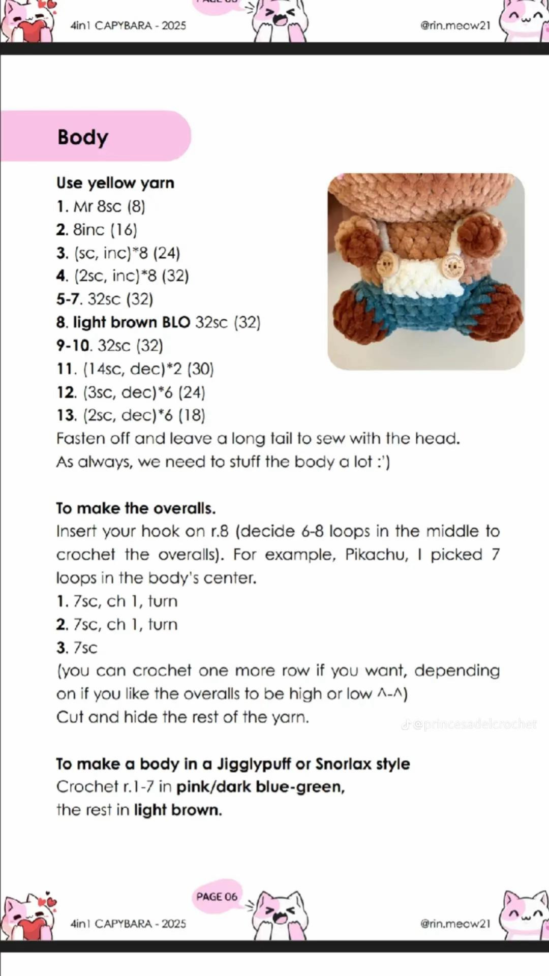 Free Crochet Pattern: 4-in-1 Capybara Pokémon Amigurumi (Pikachu, Jigglypuff, Snorlax)