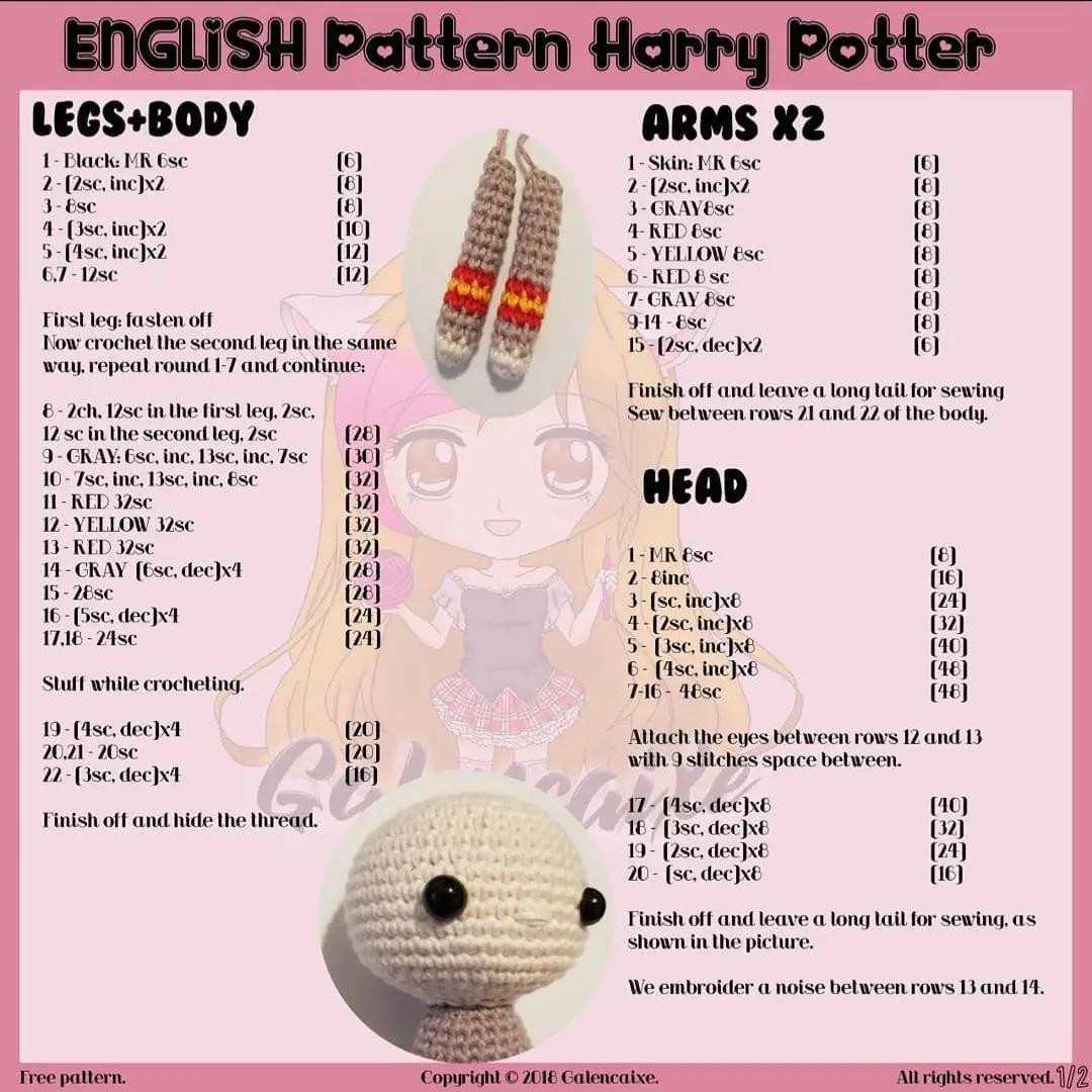 Free Crochet Pattern Amigurumi Harry Potter Glasses Scarf