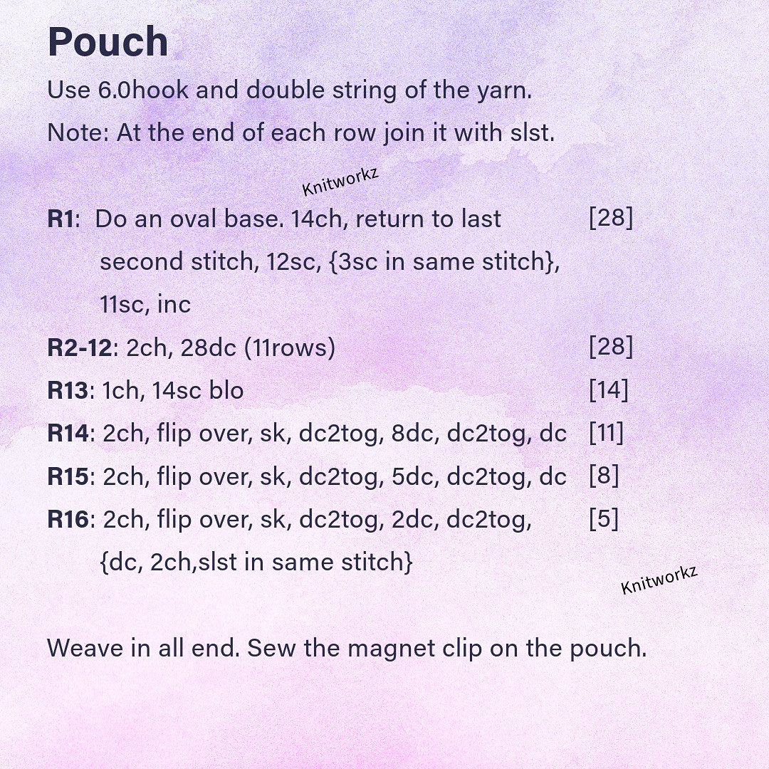 Free Crochet Pattern and Tutorial for Pink Melange Rabbit HP Pouch by Knitworkz