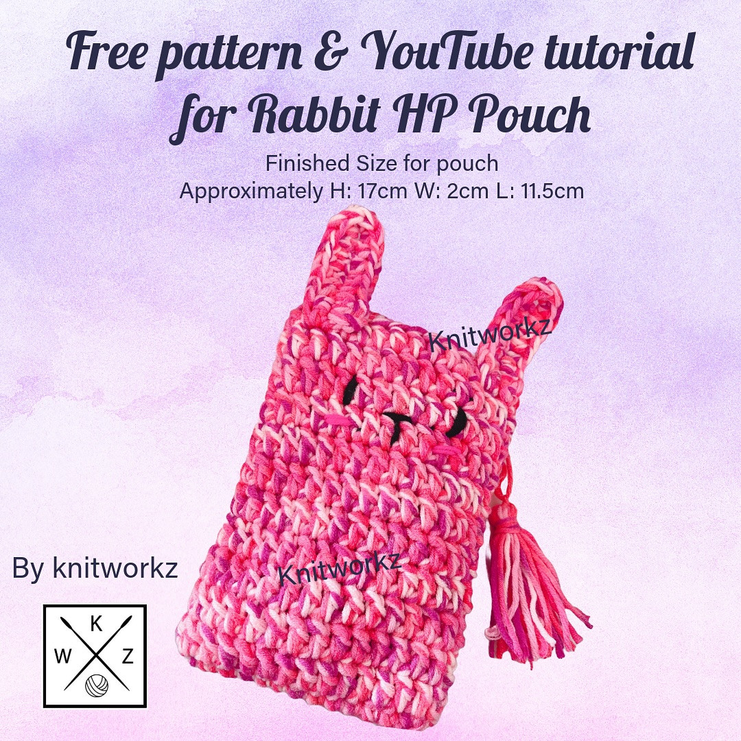 Free Crochet Pattern and Tutorial for Pink Melange Rabbit HP Pouch by Knitworkz