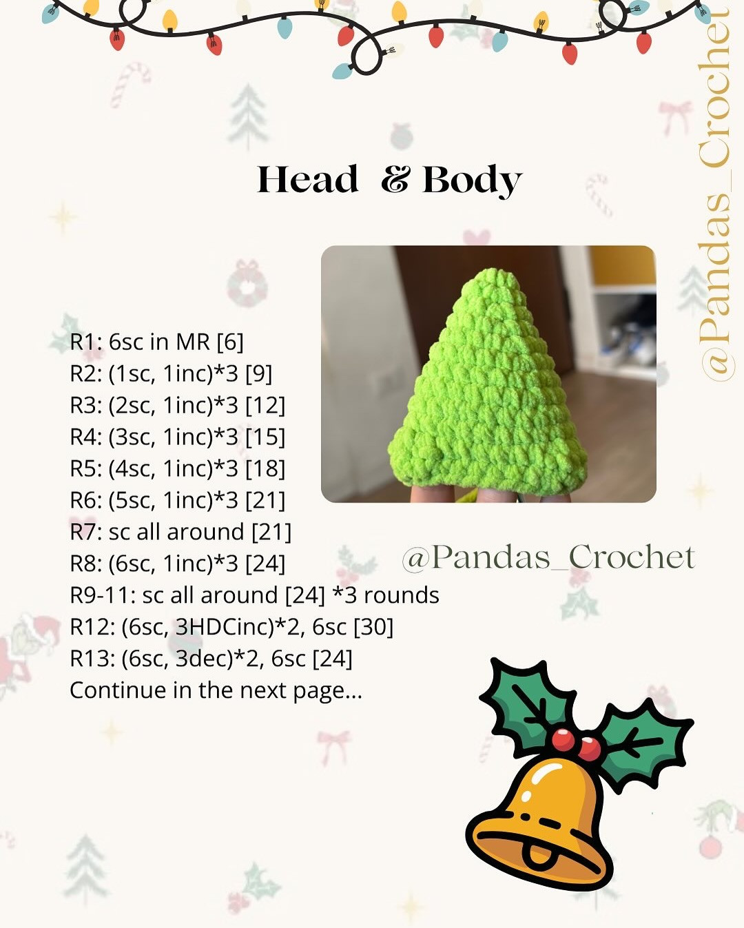 Free Crochet Pattern: Baby Grinch Amigurumi Doll with Christmas Lights and Chenille Yarn