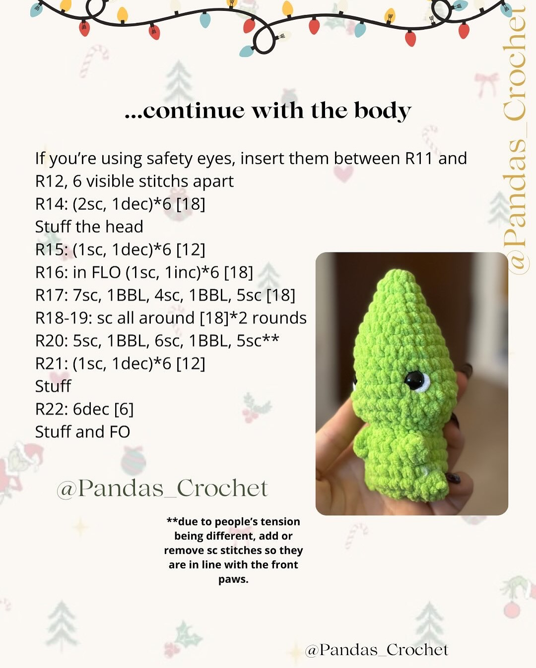 Free Crochet Pattern: Baby Grinch Amigurumi Doll with Christmas Lights and Chenille Yarn