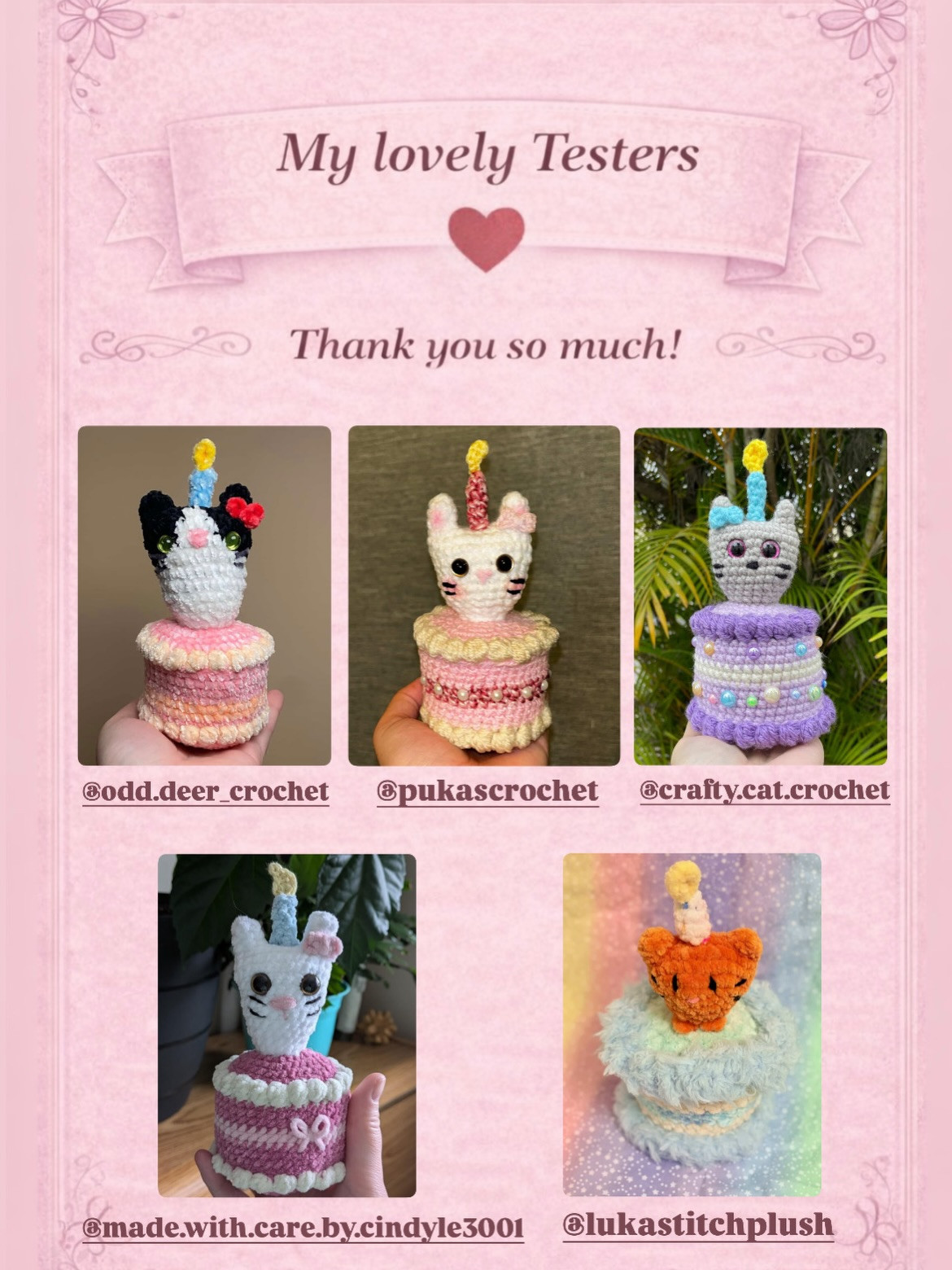 Free Crochet Pattern: Birthday Cat Cake by loopyzoo.y - Cute Amigurumi Cat on Pink Layered Cake