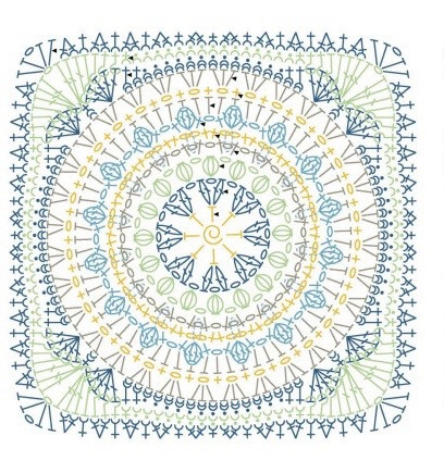 Free Crochet Pattern: Blue and Yellow Floral Granny Square Chart